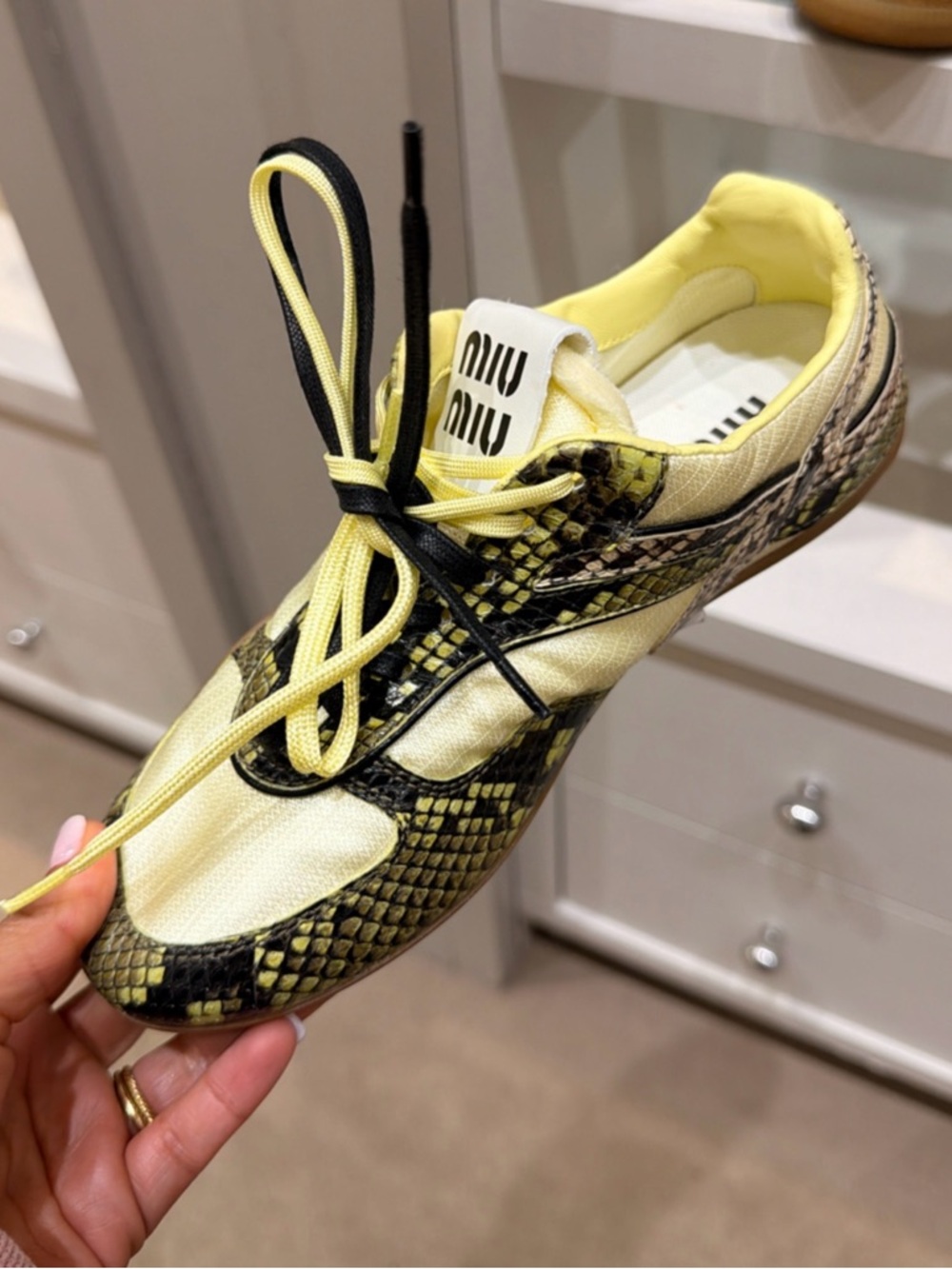Miumiu Women Gymnasium Technical Fabric And Python Sneakers